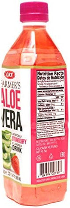 OKF Farmer's Aloe Vera Drink, Strawberry, 16.9 Fluid Ounce (Pack of 12)