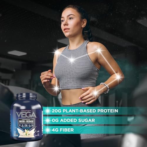 Vega Sport Vegan Protein Powder + Recovery - 30g Plant Based Protein per Serving, Vanilla, 45 Servings, 5g BCAAs, Probiotics, NSF Certified, for Shakes & Smoothies, 4.1lbs (Packaging May Vary)