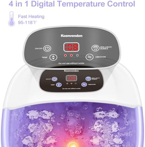 Foot Spa Massager with Heat, Bubbles & Vibration, 22 Rollers, Red Light, Adjustable Temp - Includes Lavender Epsom Salt - Purple