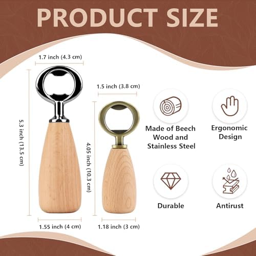 Apsire Beech Wood Bottle Opener, Stainless Steel Beverage Opener with Wooden Handle for DIY Project Engraving Wedding - Small