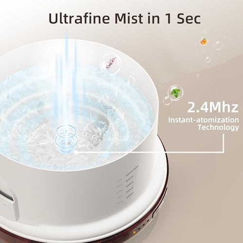 ASAKUKI Essential Oil Diffuser for Home, 500ML Aromatherapy Diffuser Humidifier with Remote Control, 7 Color LED Lights, Quiet Cool Mist Diffuser for Bedroom, Office, Gift for Mom (Reddish-Brown)