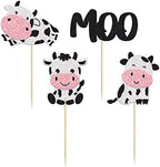 Gyufise 24Pcs Cow Cupcake Toppers Glitter Farm Animals Moo Cupcake Picks Cow Theme Baby Shower Kids Birthday Party Cake Decorations Supplies
