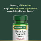 Nature's Bounty Chromium Picolinate, Supports Fat, Protein & Sugar Metabolism, Mineral Supplement, 800 mcg, 50 Tablets