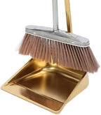 MERRYHAPY Gold Dustpan and Broom Set Stainless Steel Heavy Duty Cleaning Tools for Indoor and Outdoor Use with Ergonomic Handles 35.43 Inch Length