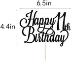 Happy 11th Birthday Cake Topper, Black Glitter 11 & Fabulous/Hello 11th Birthday Anniversary Party Cake Decorations Supplies