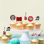 Ercadio 28Pcs Printed Rock and Roll Cupcake Toppers Electric Guitar Drum Kit Record Cupcake Picks for Rocking Music Baby Shower Rock Musician Concert Party Cake Decorations Supplies