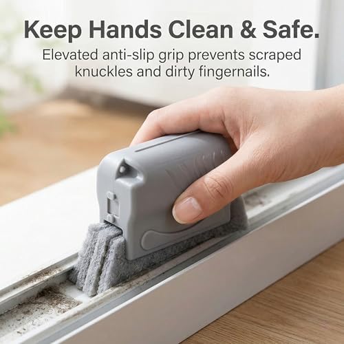 Window Track Cleaning Brush Set, Magic Window Groove Cleaner Tool for Sliding Door Tracks, Blinds & Baseboards, Gap Crevice Cleaning Brushes for Tile Lines, Shower Slots & Car Vents (Gray+Green)