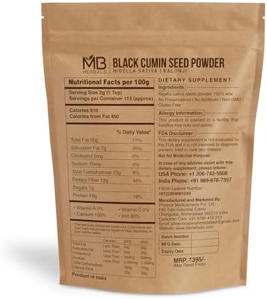MB Herbals Black Cumin Seed Powder 227 Gram (8 oz) | Nigella sativa | Kalonji Seeds Powder | Black Seed | Non GMO | No Preservatives