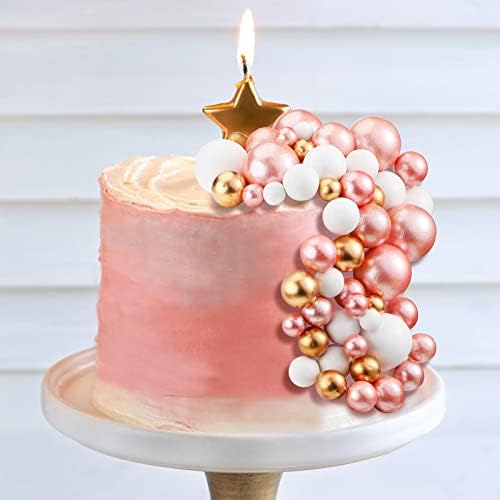 108 Pcs Graduation Balls Cake Topper DIY Cupcake Insert Foam Balloons for Cake Baking Wedding Anniversary Birthday Decoration(Rose Gold, White, Gold,Multi Sizes)