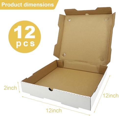 Pizza Boxes 12 x 12 x 2 （12 Pack） Ventilated and durable,Suitable for pizza, cookies, cakes, or food delivery
