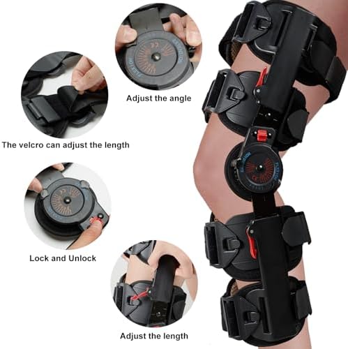 Hinged Knee Brace with Shoulder Strap, ROM Knee Support for Post Op Recovery Side Leg Immobilizer for Stabilization for ACL, MCL, PCL Injury, Adjustable Stabilizer After Surgery for Men and Women