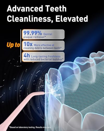MySmile LP221 Cordless Water Flossers for Teeth with UVC Light Sanitizer and OLED Display, 335ML 4 Modes Water Teeth Cleaner Picks for Teeth Cleaning and Water Flossing (Juicy Pink)