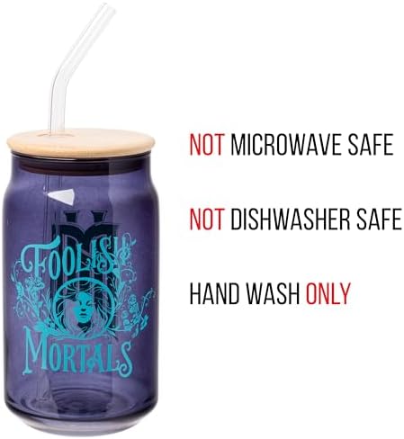 Silver Buffalo Disney Haunted Mansion “Foolish Mortals” Featuring Madame Leota Glass Jar Tumbler with Bamboo Lid and Glass Straw, 16 Ounces