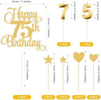 75th Birthday Cake Decorations, 75th Birthday Candles Cake Numeral Candles and Glitter Happy 75th Birthday Cake Toppers Set for Birthday Party Supplies (Gold)