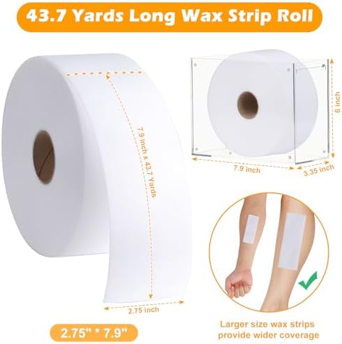 200 Pcs Non-Woven Wax Strip 2.8" X 44 Yards Pre-Cut Wax Strips with Acrylic Holder 1 Roll Epilating Wax Strips Waxing Paper Sheets for Body Legs Lint-Free Air Removal Paper for Home Professional Salon