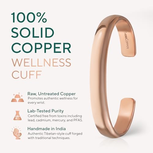 TheraCopper Copper Bracelet for Men & Women — 100% Pure Copper Bracelets — Raw, Solid & Uncoated Authentic Handmade Tibetan Bracelet Cuff Bangles