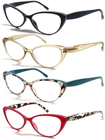 Cat Eye Reading Glasses for Women Blue Light Blocking Ladies Cute Cateye Readers Stylish Lightweight Cheaters 4 Pack