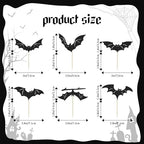 Halloween Bat Cupcake Toppers - 24 PCS Black Glitter Bats for Cake Decorations, Birthday Party Supplies