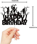 Zombies Happy Birthday Cake Topper Black Glitter Horror Monster Zombies Cake Decor Spooky Halloween Themed Party Supplies for Kid’s Birthday