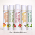 Naturistick Natural Beeswax Lip Balm 5-Pack | Assorted Flavors | Moisturizing Lip Care | 0.15 oz Tubes