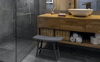 CoastalVogue Satori 24 Inch Gray Waterproof Teak Wood Shower Bench Stool Seat Chair for Inside Shower Provides Safety, Storage, and Organization for Bathroom Accessories