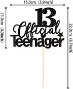 1 PCS 13 Official Teenager Cake Topper Glitter 13th Birthday Cake Pick Decorations for Teen 13th Birthday Party Supplies Black