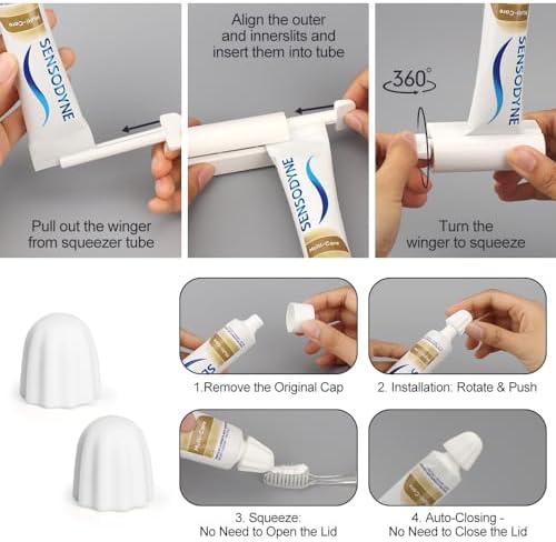 Set of 4 Toothpaste Squeezer Rollers Magnetic Wall-Mounted, Comes with 2 Silcone Toothpaste Cap for Tube Cosmetics, Tube Ketchup etc Dispenser, Simple and Practical, Kid Friendly