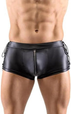 Cambkatl Men's Sexy Laceup Hollow Side Faux Leather Lingerie Shorts Boxer Short Pants Party Nightclub Disco Shorts