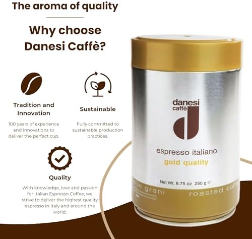 Danesi Caffe Italian Ground Coffee - Fine Medium Roast Espresso Coffee Grounds for Moka Pot, French Press, and Drip Brew - Gold (8.75 oz, 1 Pack)