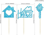 Gyufise 24 Pack Sweet Home Cupcake Toppers House Warming Decorations Welcome New Home Cupcake Picks for Housewarming Party Cake Decorations Light Blue