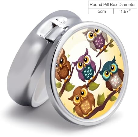 Owls Birds Pill Case with 3 Compartments, Round Pill Organizer for Travel, Portable Pocket Purse Medicine, Vitamin Box for Daily Use, Waterproof Medicine Holder