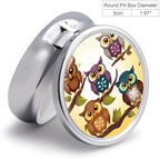 Owls Birds Pill Case with 3 Compartments, Round Pill Organizer for Travel, Portable Pocket Purse Medicine, Vitamin Box for Daily Use, Waterproof Medicine Holder