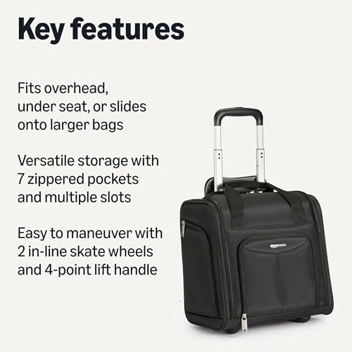 Amazon Basics Underseat Carry-On Luggage with Wheels and Handle, 14" Rolling Travel Bag, Fits Under the Seat, Black