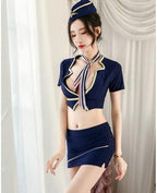 Womens Sexy Lingerie Flight Attendant Costume Stewardess Uniform Bag Hip Skirt Temptation Cosplay Outfit
