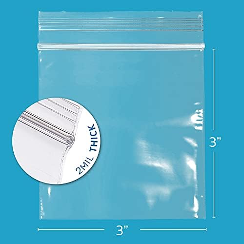 3" x 3" Zip Bags - 200 Count, Small, Clear Plastic Reclosable Zipper Poly Baggies, 2 Mil, with Resealable Zip Top Lock for Packaging Jewelry, Coins, Pills, Candy, Beads, Seeds & More.