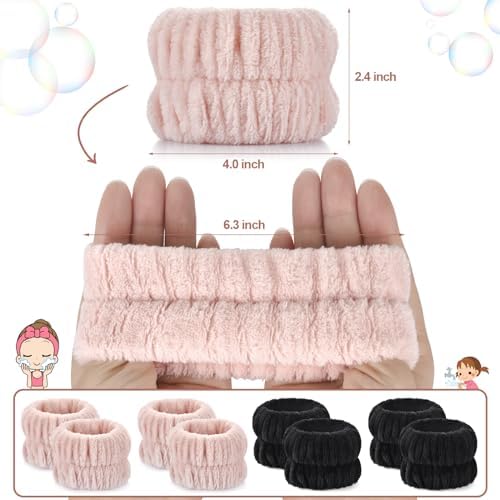 Darfukei Wrist Bands for Washing Face, 4pcs Spa Face Washing Wristbands, Microfiber Arm Wrist Towels, Absorbent Wash Wristbands for Woman Men, Prevent Water from Spilling Down Your Arms