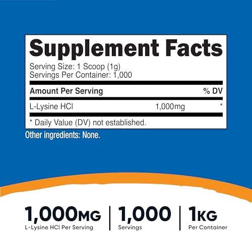 Nutricost L-Lysine Powder 1KG (2.2lbs) - Pure L-Lysine, Non-GMO, Gluten Free