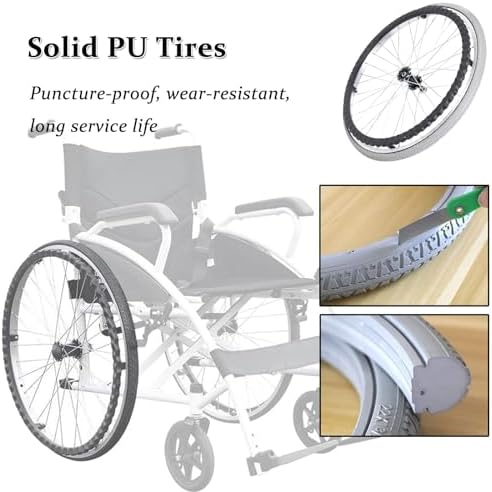 WORDFUN Solid PU Rear Caster, Wheelchair Wheels Replacement Parts, 24" Wheelchair Casters, with Bearing, Load Capacity 150kg, Wheelchair Rear Wheel, Walker Wheels, 2 Pcs