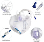 Urinary Drainage Bag with Anti-Reflux Chamber, Bedside Drainage Bag 2000 mL with 48" Drainage Tube, Hook Hanger and Clips, Urine Bag with Plastic Buckle for Home and Hospitals, 1 Pack