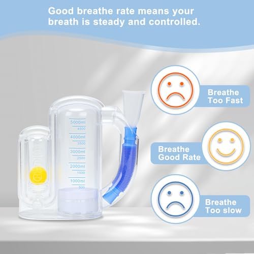 Breathing Exercise，Deep Breathing Device for Adult Lung Trainer Breathing Exerciser Lung Respiratory Device 5000ml Volume, Incentive Spirometer for Adult