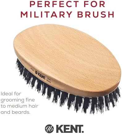 Kent PF22 Oval Black Military Brush - Boar and Nylon Bristle Mix for Men's Grooming, 360 Wave, and Facial Care. Made in England