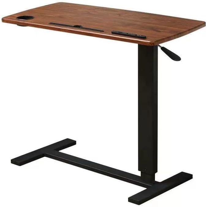 Over Bed Table Pneumatic Adjustable Height Stand Desk with Hidden Casters Foldable Mobile Laptop Computer Standing Desk with USB Ports Pad