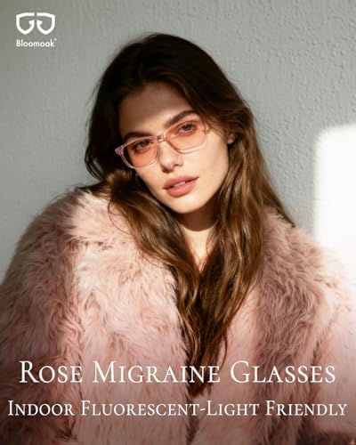 Bloomoak Rose Migraine Glasses,FL-Flex Light Sensitivity Relief Tinted Glasses for Indoor Fluorescent Glare/Women