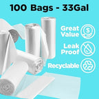Toughbag Trash Bags 33x39 33 Gal 100/case Garbage Bags 1.2 Mil (Clear)