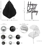 Silver Black Balls Cake Toppers Happy Birthday Cake Decorations for Wedding Baby Shower Birthday Party Decorations (Silver Black)