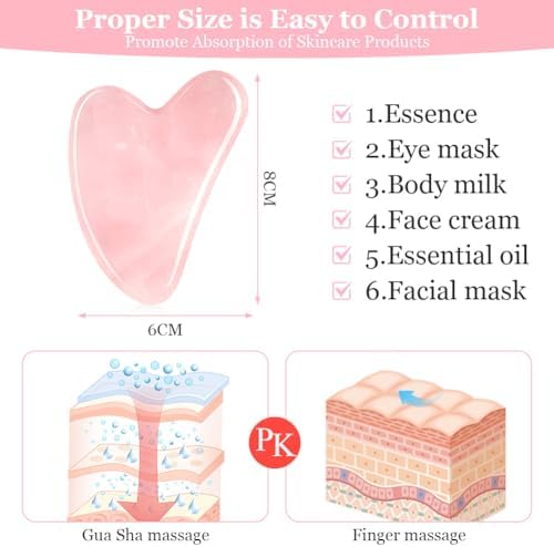 URAQT Gua Sha Facial Tools Rose Quartz Guasha Tools for Face & Eye Gua Sha Stone Skin Care Body Tighten Skin Massage Tools for Puffiness Reducing & Jawline Sculpting Face Stone Gua Sha Tools (Pink)