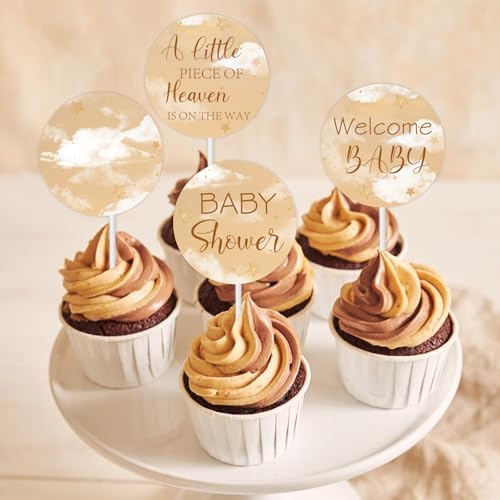 Sursurprise A Little Piece of Heaven Baby Shower Decorations, 24pcs A Little Piece of Heaven Cupcake Toppers for Baby Shower Decor, Welcome Baby Cupcake Picks Gender Neutral Party Supplies