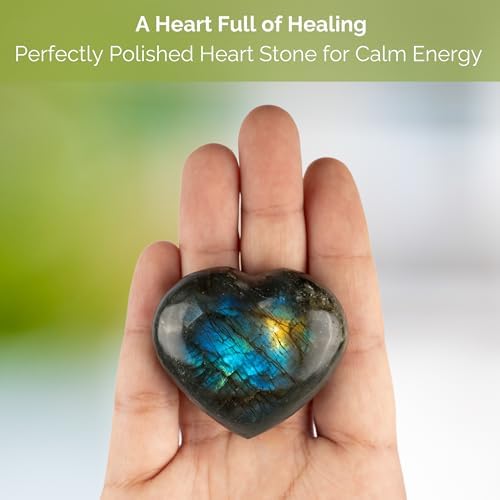 Labradorite Heart Palm Stone, Heart Shaped Crystals and Healing Stones- Pocket Worry Stone for Anxiety and Stress Relief - Healing Crystals for Meditation, Reiki, Spiritual and Crystal Gifts