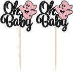 Gyufise 24Pcs Ghost Oh Baby Cupcake Toppers Glitter Bow Spooky Halloween Cupcake Pick Decorations for Halloween Theme Baby Shower Kids Birthday Party Supplies Black