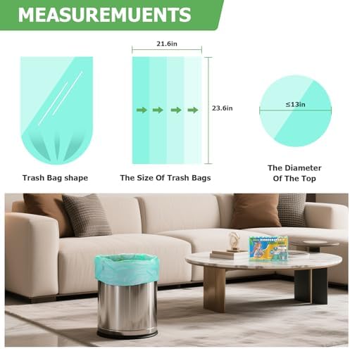 6 Gallon Trash Bags Compostable Green - Heihaily Medium Garbage Bags Strong Thick Bulk 100 Count Biodegradable Unscented for Home and Kitchen Office Liners Waste Basket Can